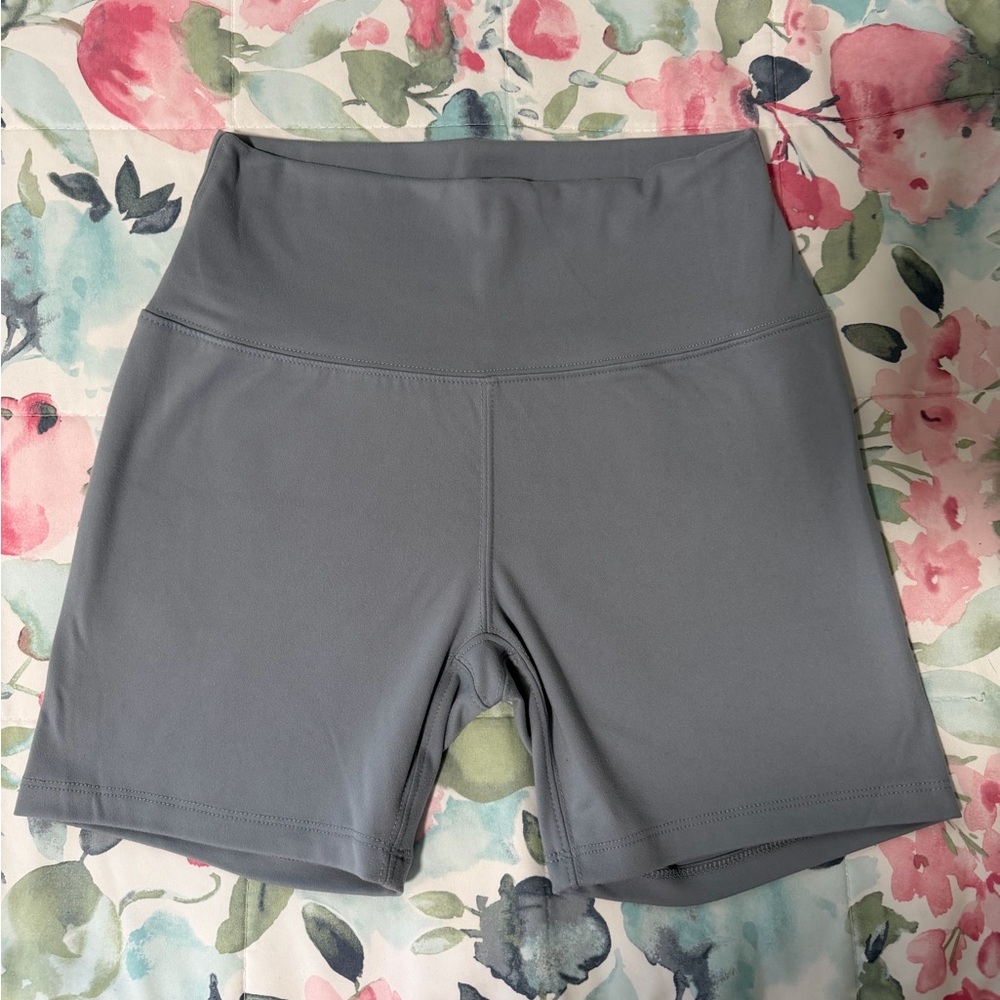 High-Waist Gray Bluish Biker Shorts